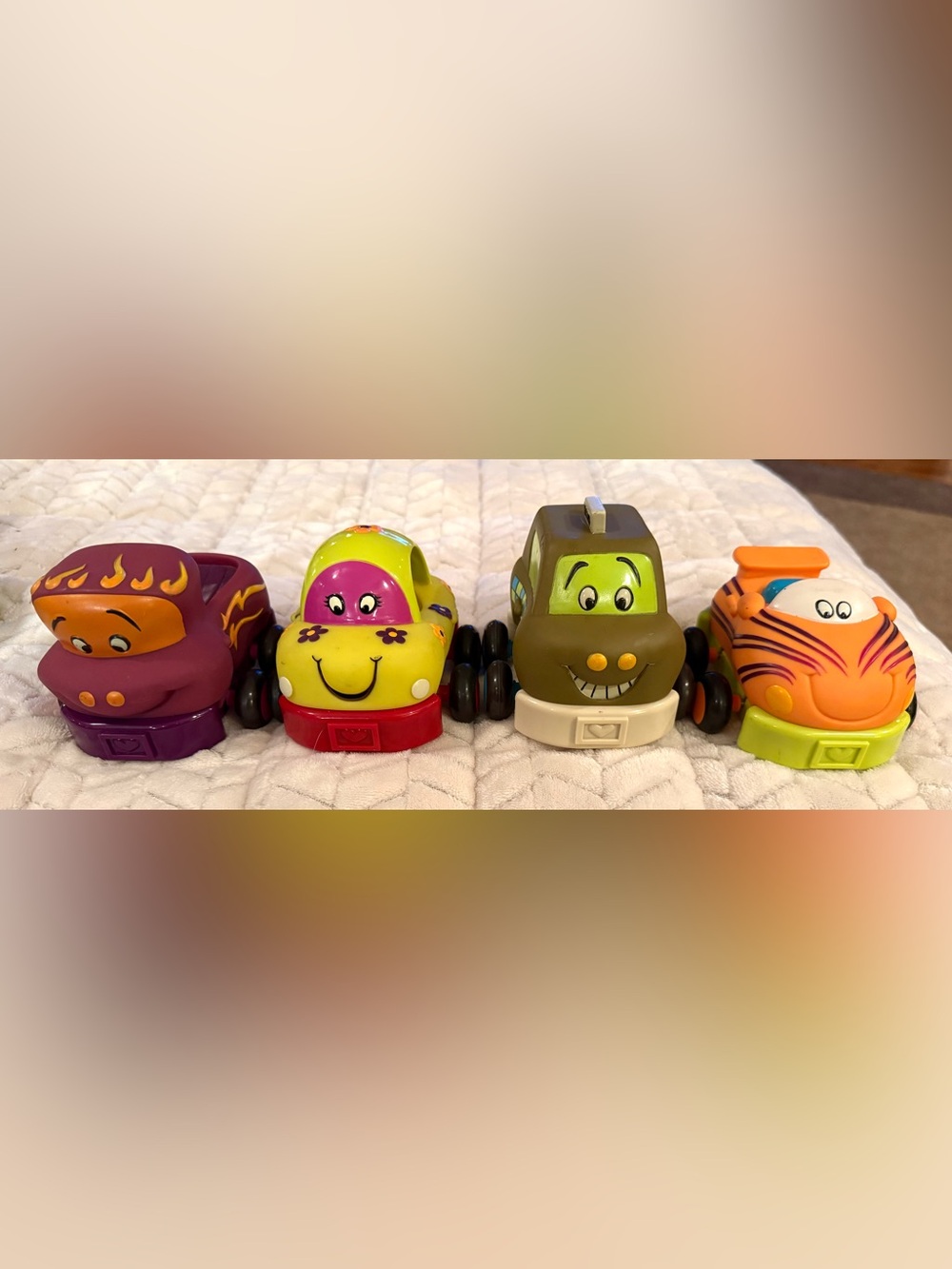 B. Toys Wheeee-Is! Soft Pull-Back toy vehicles, set of 4, EUC
